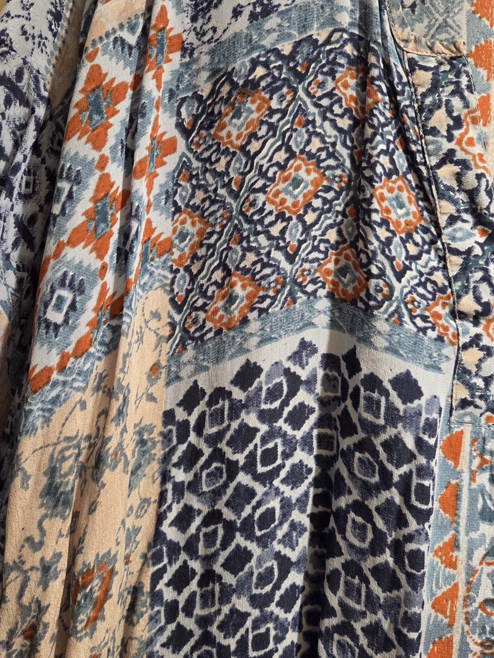 Coldwater Creek Women's Boho Blue & Rust Patterned V-Neck Fall Transition 3X - Picture 3 of 7